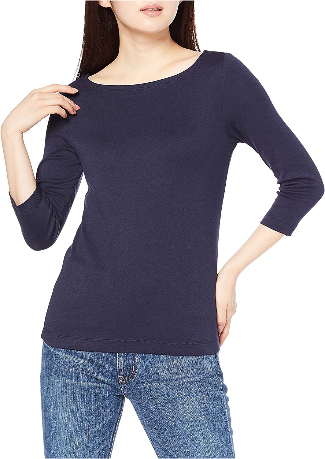Essentials Women's Slim-Fit 3/4 Sleeve Solid Boat Neck T-Shirt - Image 4